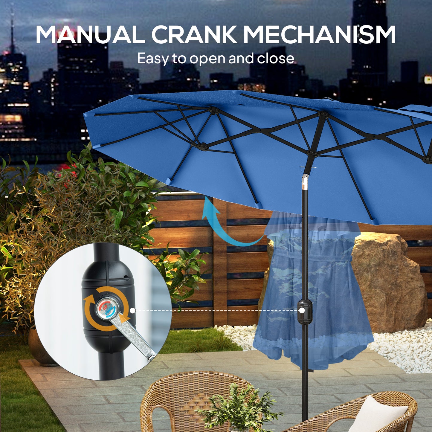 Blue Double Patio Umbrella for Poolside & Garden Shade with Tilt