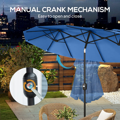 Blue Double Patio Umbrella for Poolside & Garden Shade with Tilt