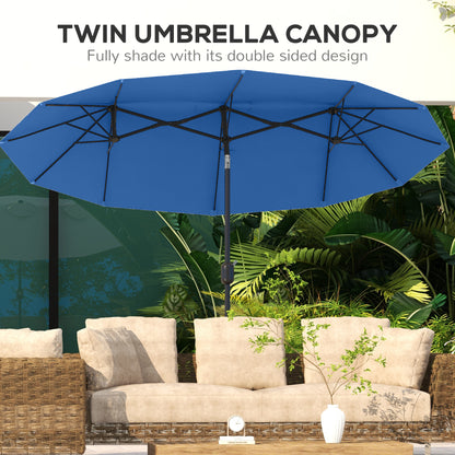 Blue Double Patio Umbrella for Poolside & Garden Shade with Tilt