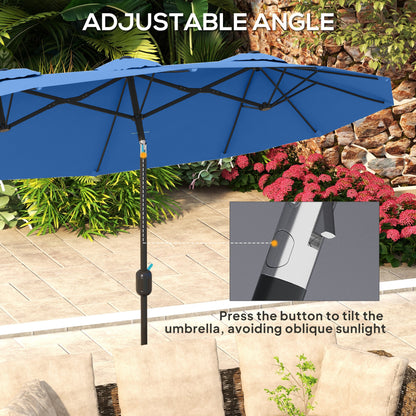 Blue Double Patio Umbrella for Poolside & Garden Shade with Tilt