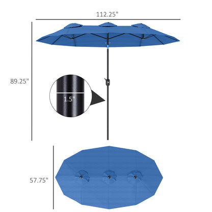 Blue Double Patio Umbrella for Poolside & Garden Shade with Tilt