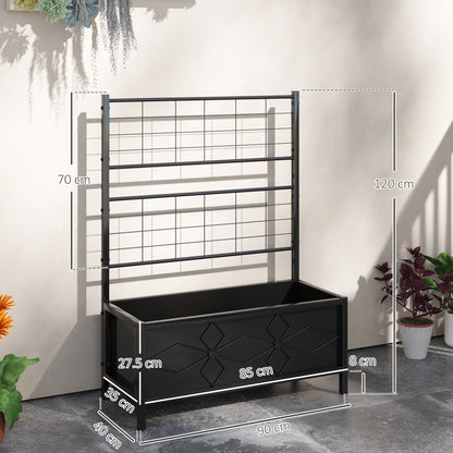 Black Steel Raised Garden Bed with Trellis - Outdoor Planter Box