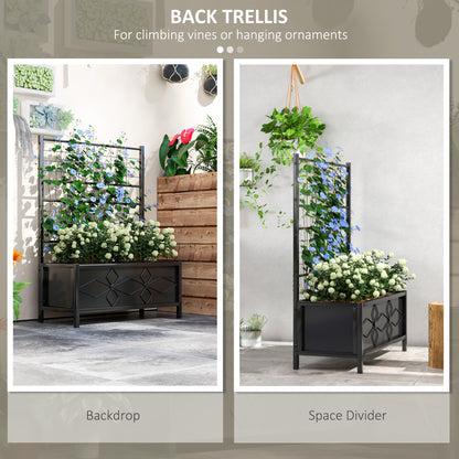 Black Steel Raised Garden Bed with Trellis - Outdoor Planter Box