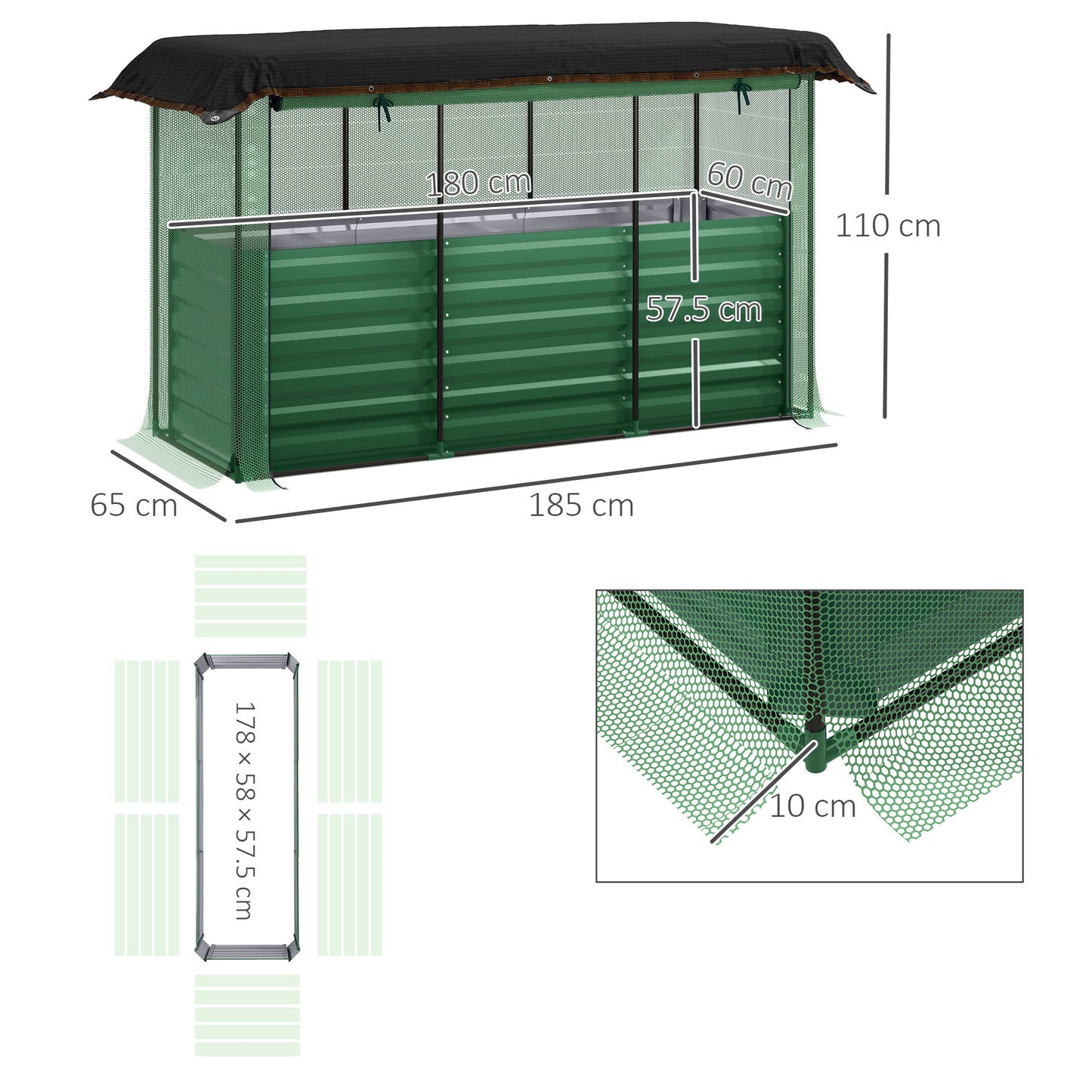 Green HDPE Raised Garden Bed with Crop Cage for Outdoor Planting