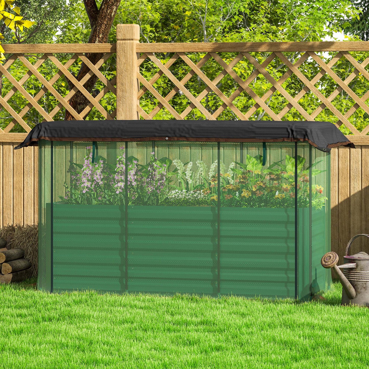 Green HDPE Raised Garden Bed with Crop Cage for Outdoor Planting