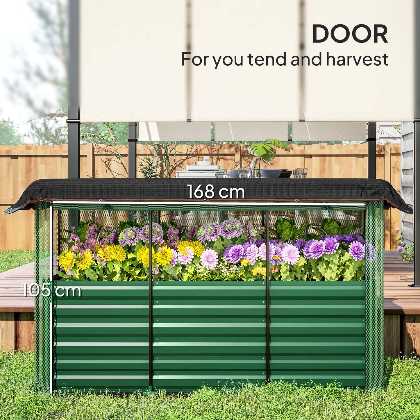 Green HDPE Raised Garden Bed with Crop Cage for Outdoor Planting