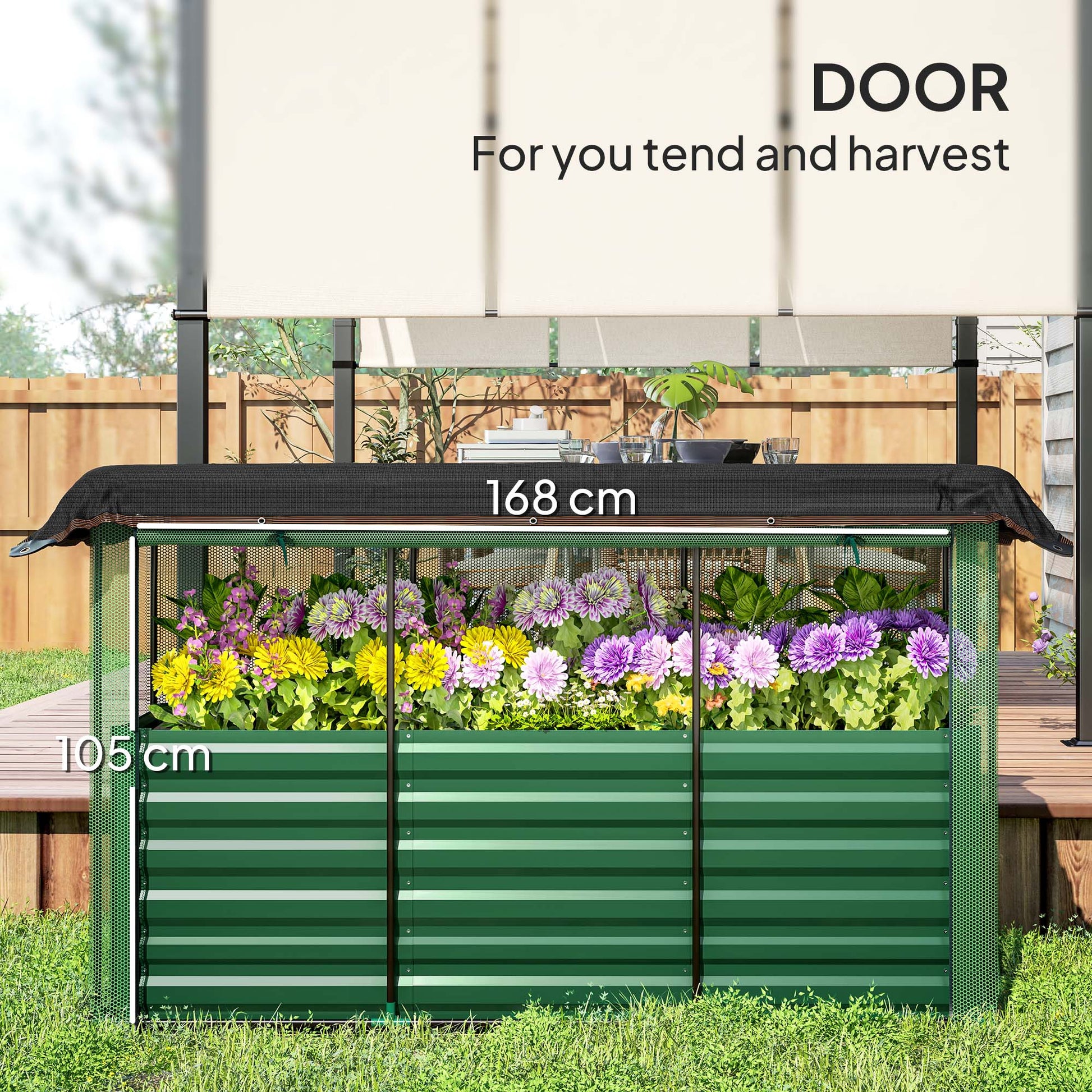 Green HDPE Raised Garden Bed with Crop Cage for Outdoor Planting