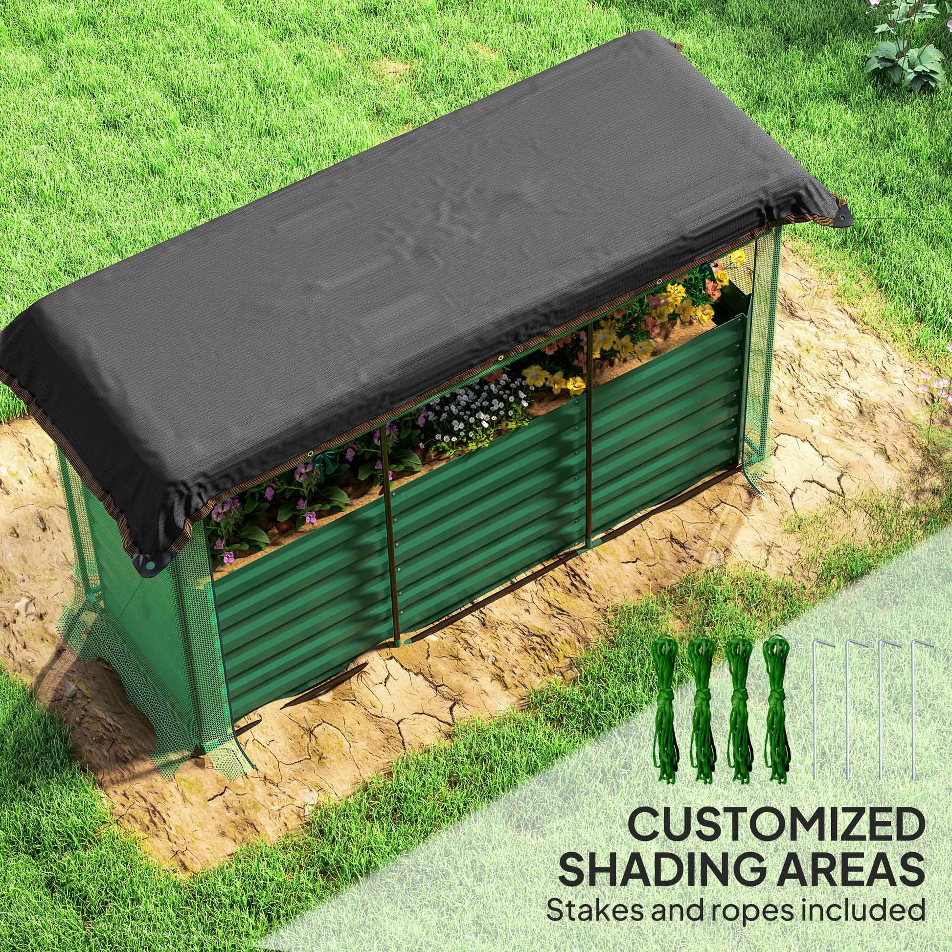 Green HDPE Raised Garden Bed with Crop Cage for Outdoor Planting