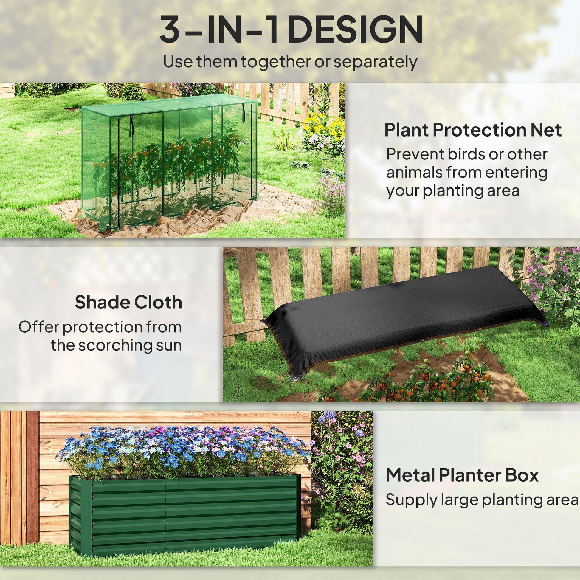 Green HDPE Raised Garden Bed with Crop Cage for Outdoor Planting