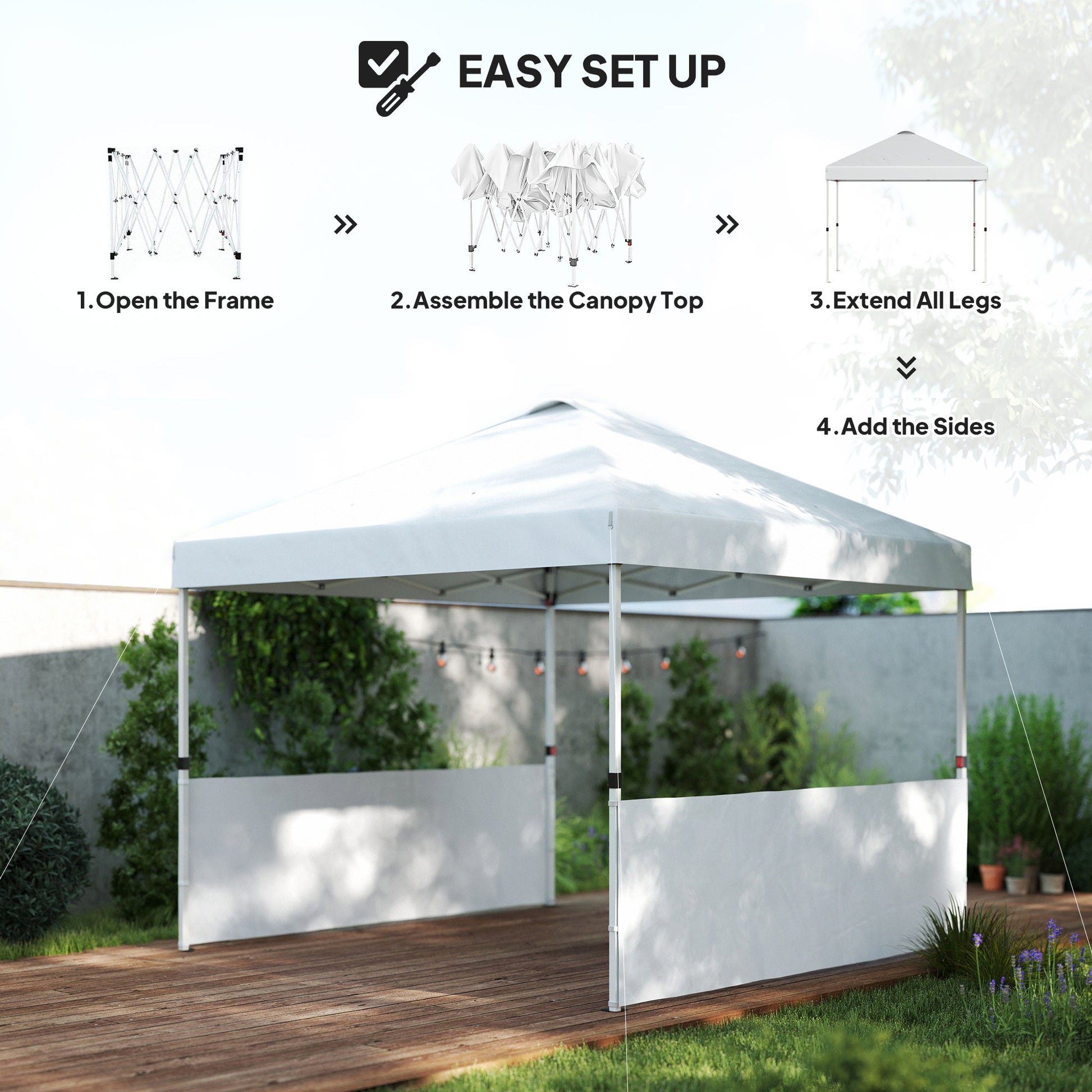 10' White Pop Up Canopy Tent - Instant Gazebo with Sidewalls