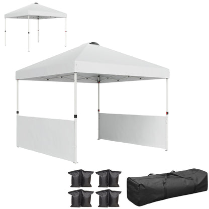 Outsunny 10' x 10' Pop Up Canopy Tent with 2 Half Sidewalls, UV50+ Height Adjustable Instant Sun Shelter with Wheeled Carry Bag, White