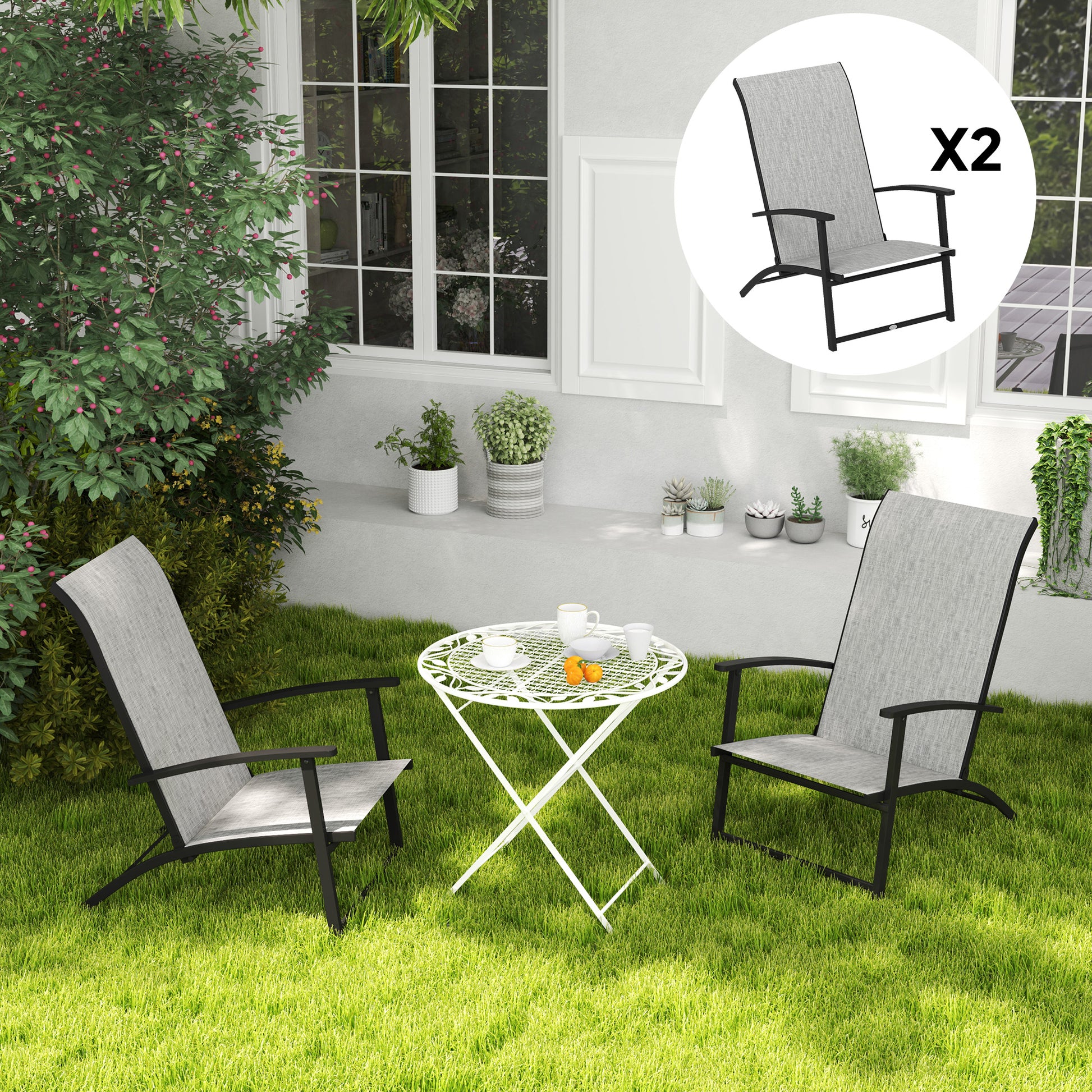 Grey Metal Folding Patio Chairs Set of 2