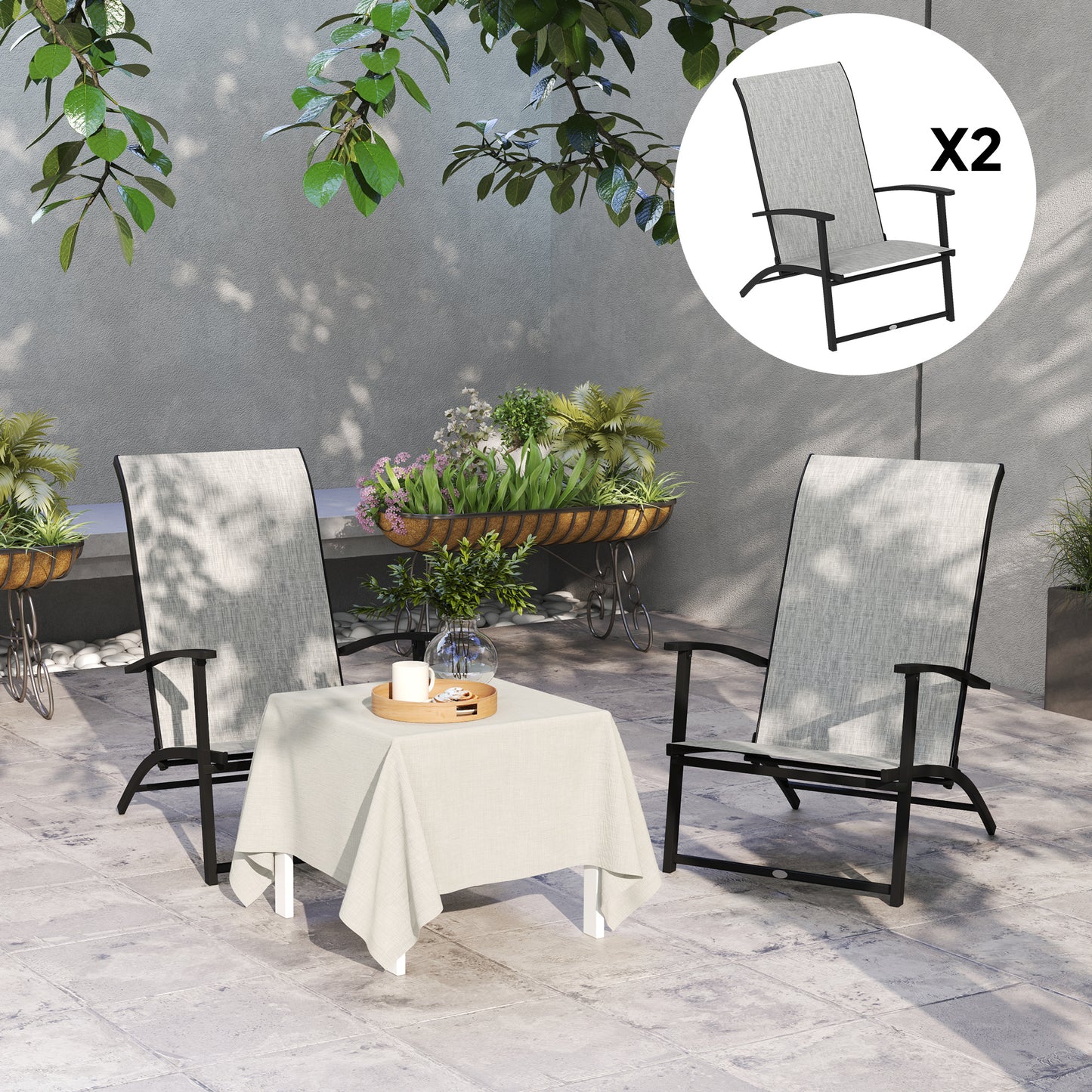 Grey Metal Folding Patio Chairs Set of 2