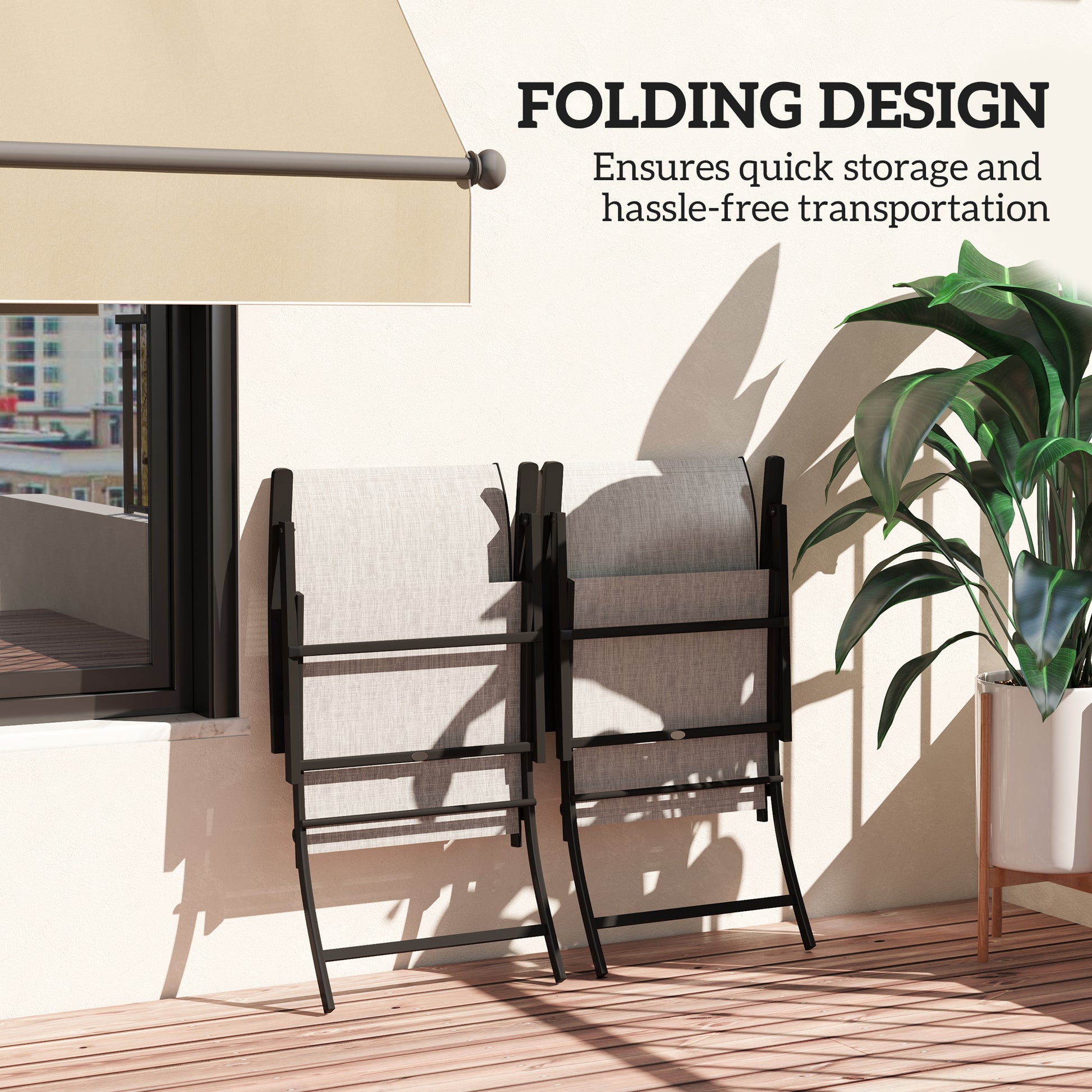 Grey Metal Folding Patio Chairs Set of 2