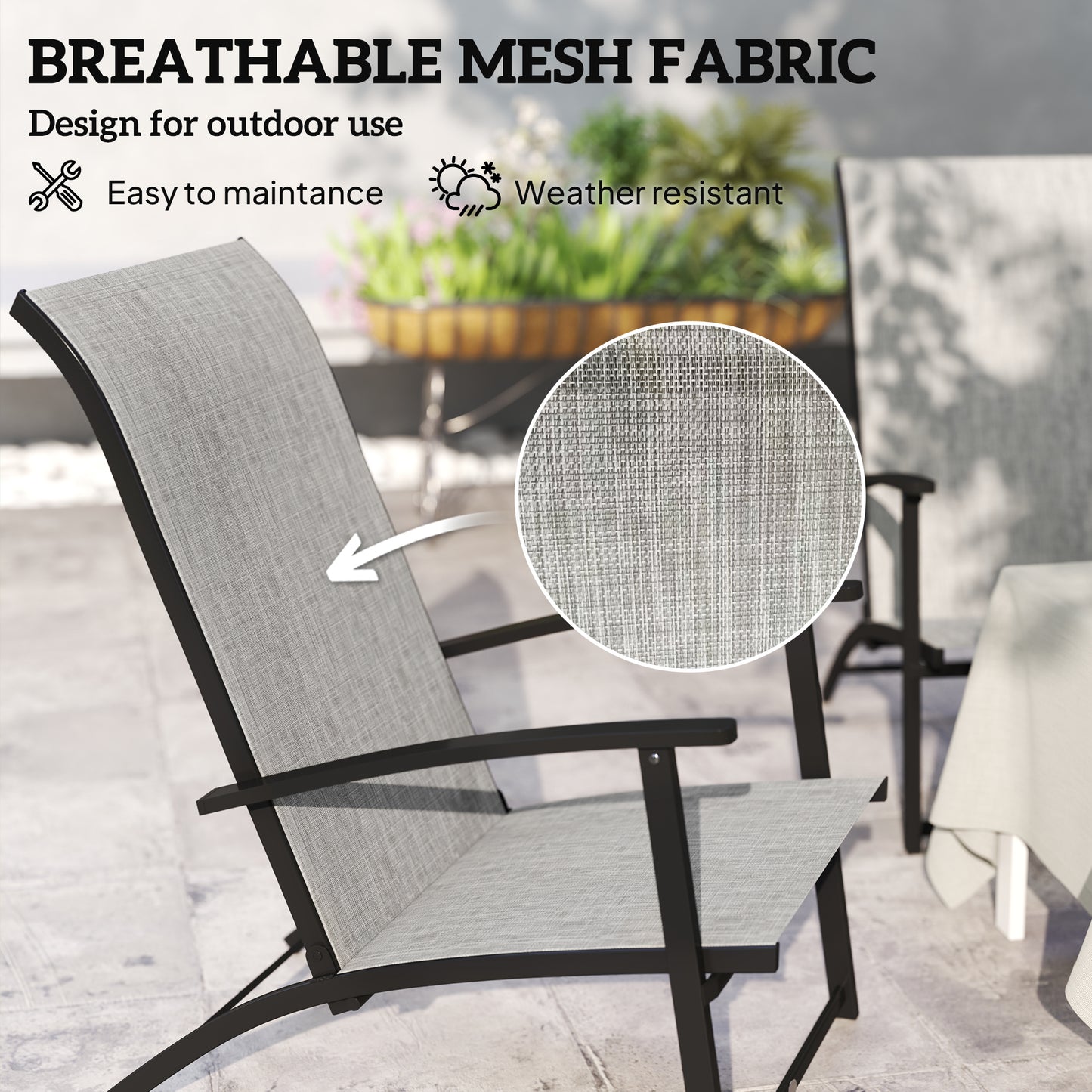 Grey Metal Folding Patio Chairs Set of 2