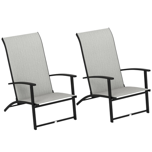 Outsunny Folding Patio Chairs Set of 2, Portable Outdoor Dining Chairs with High Back, Armrests, Gray
