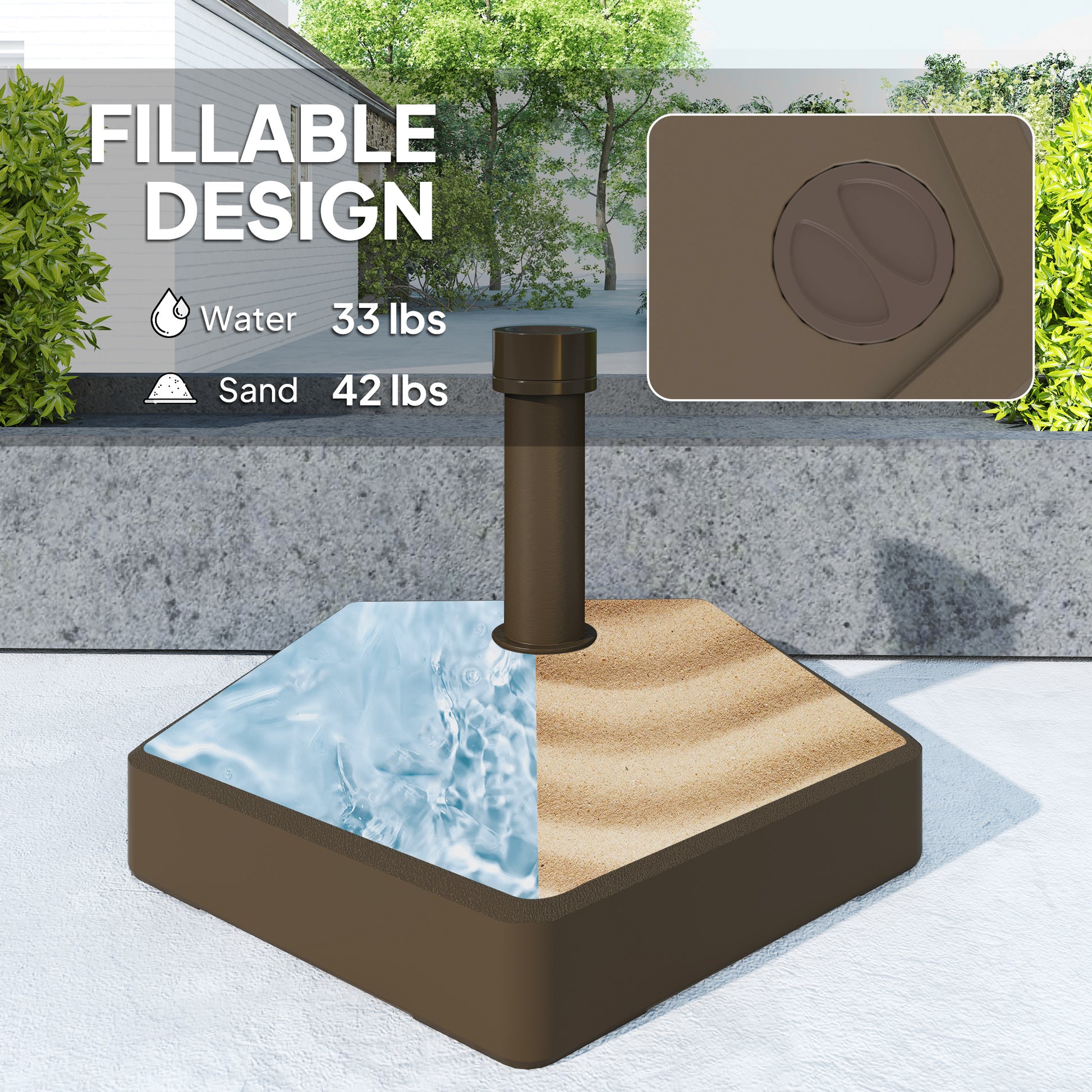 Brown HDPE Patio Umbrella Base for Garden Poolside Outdoor Use