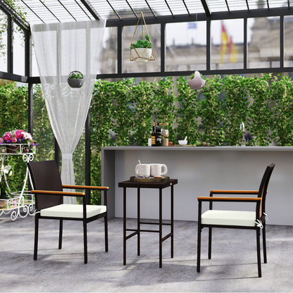 White Wood Patio Dining Chairs Set of 2 - Rattan Wicker Outdoor Seating