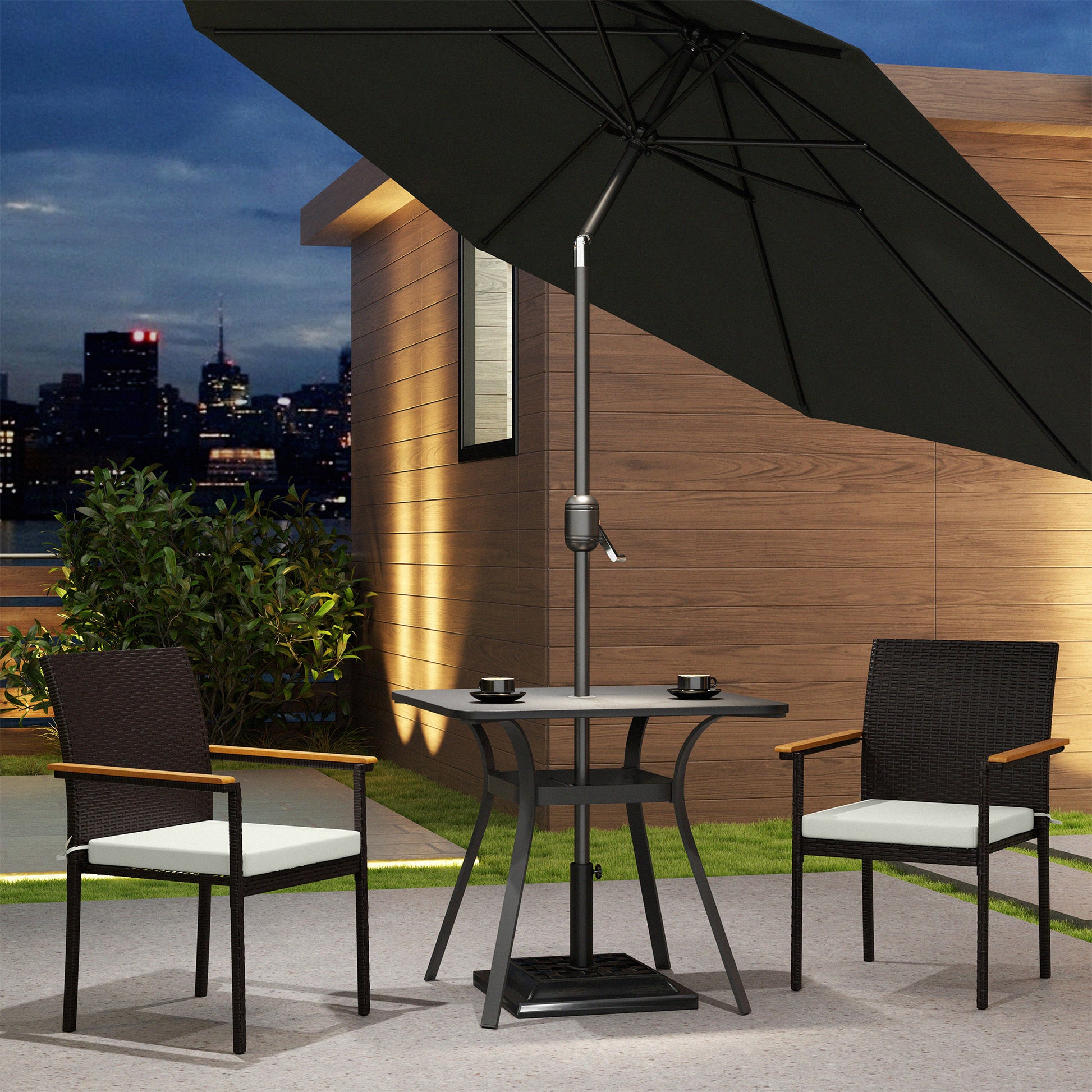 White Wood Patio Dining Chairs Set of 2 - Rattan Wicker Outdoor Seating