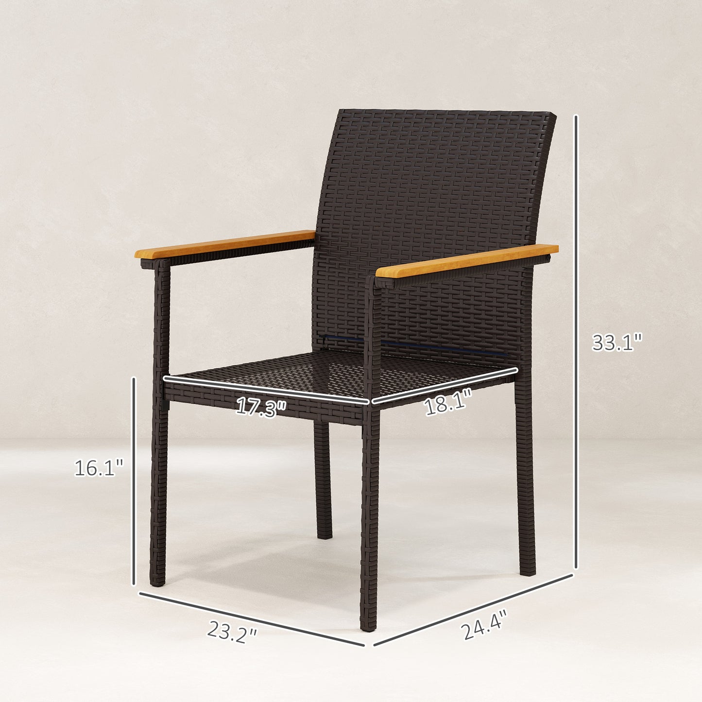 White Wood Patio Dining Chairs Set of 2 - Rattan Wicker Outdoor Seating