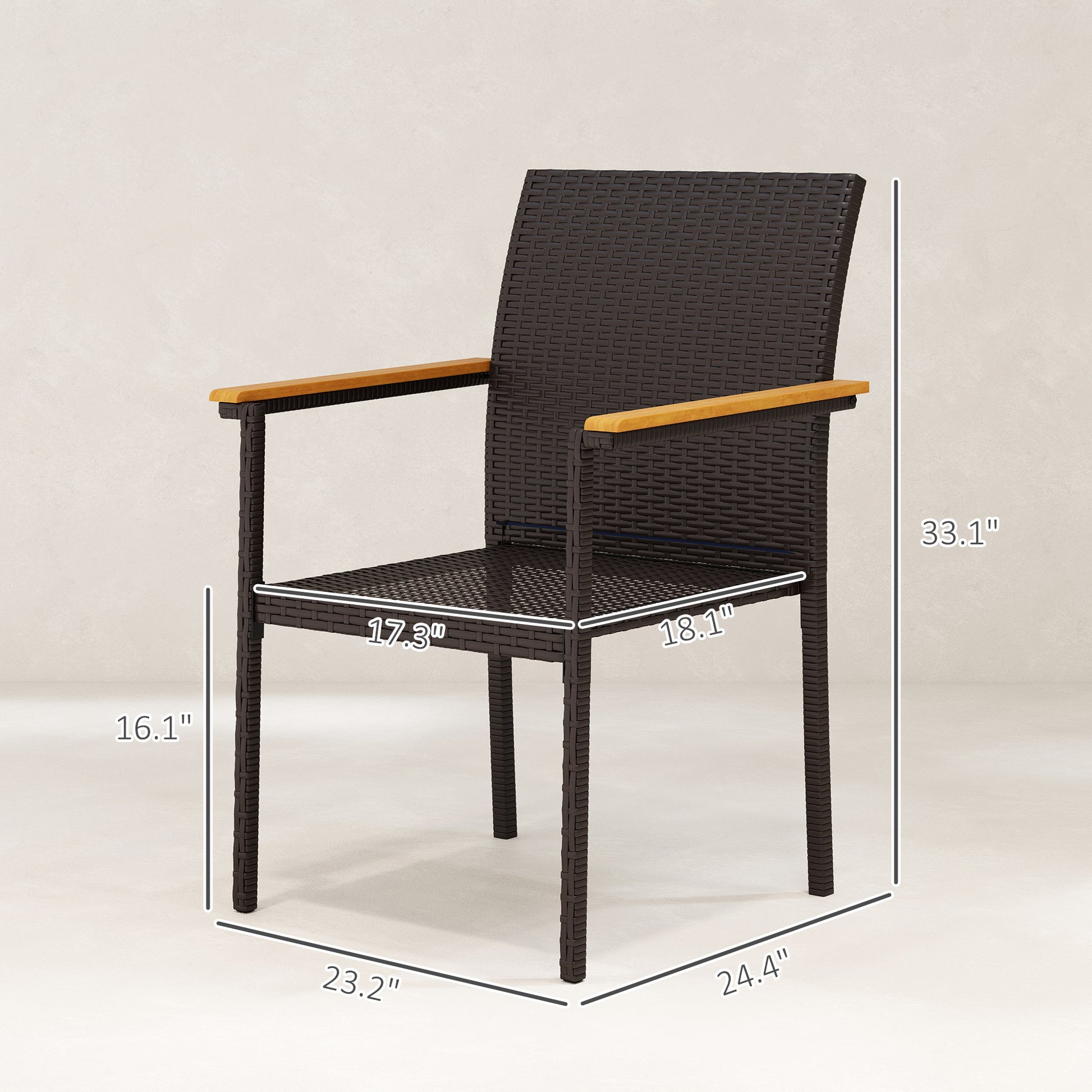 White Wood Patio Dining Chairs Set of 2 - Rattan Wicker Outdoor Seating