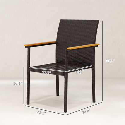 White Wood Patio Dining Chairs Set of 2 - Rattan Wicker Outdoor Seating