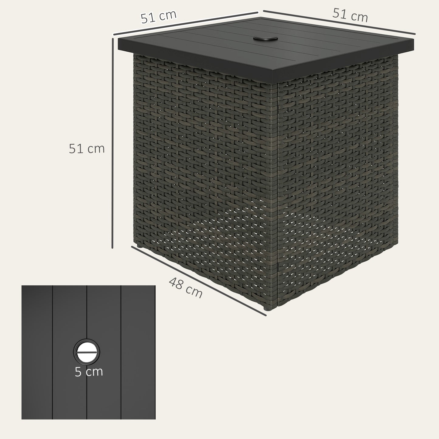 Brown Steel Outdoor Coffee Table with Umbrella Hole