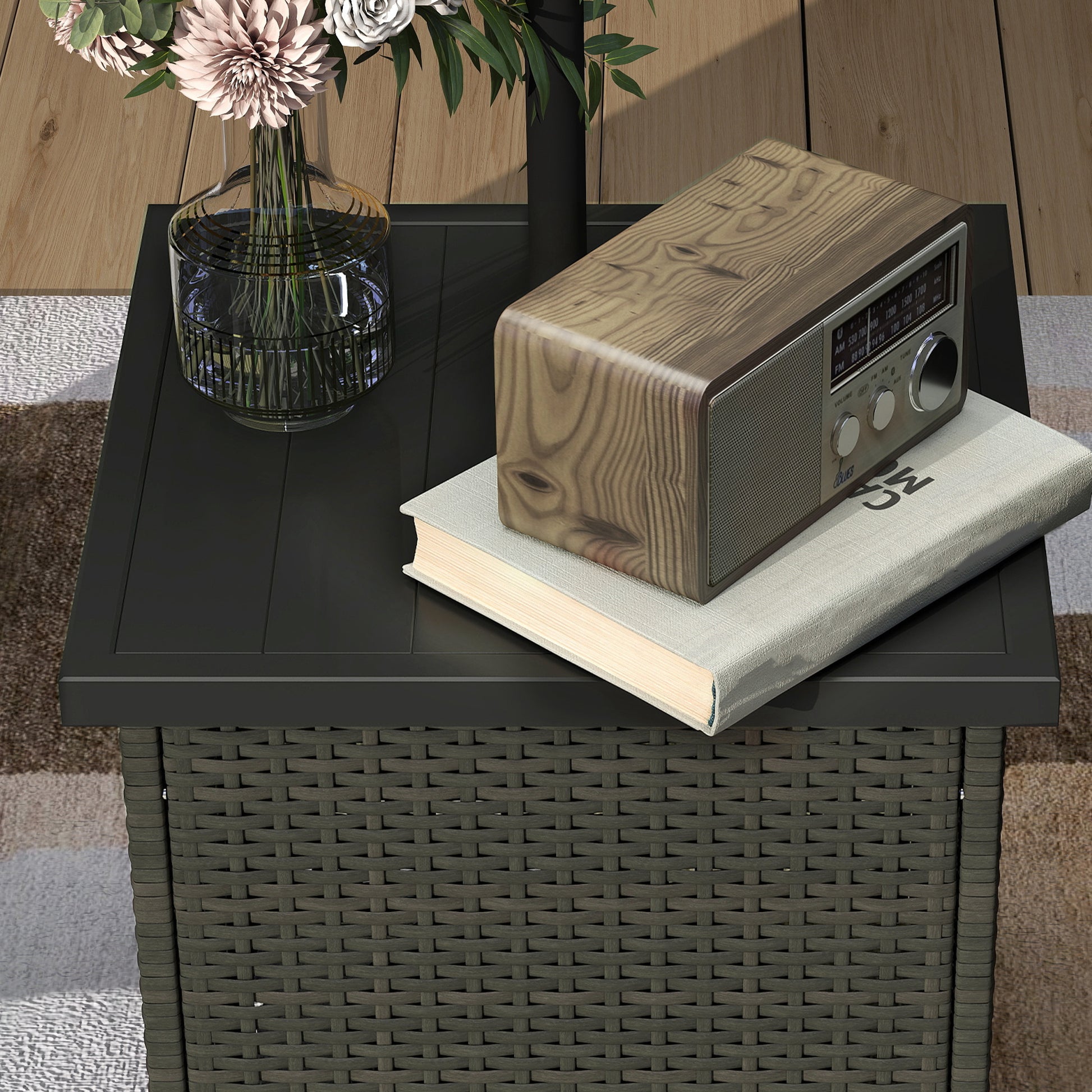 Brown Steel Outdoor Coffee Table with Umbrella Hole