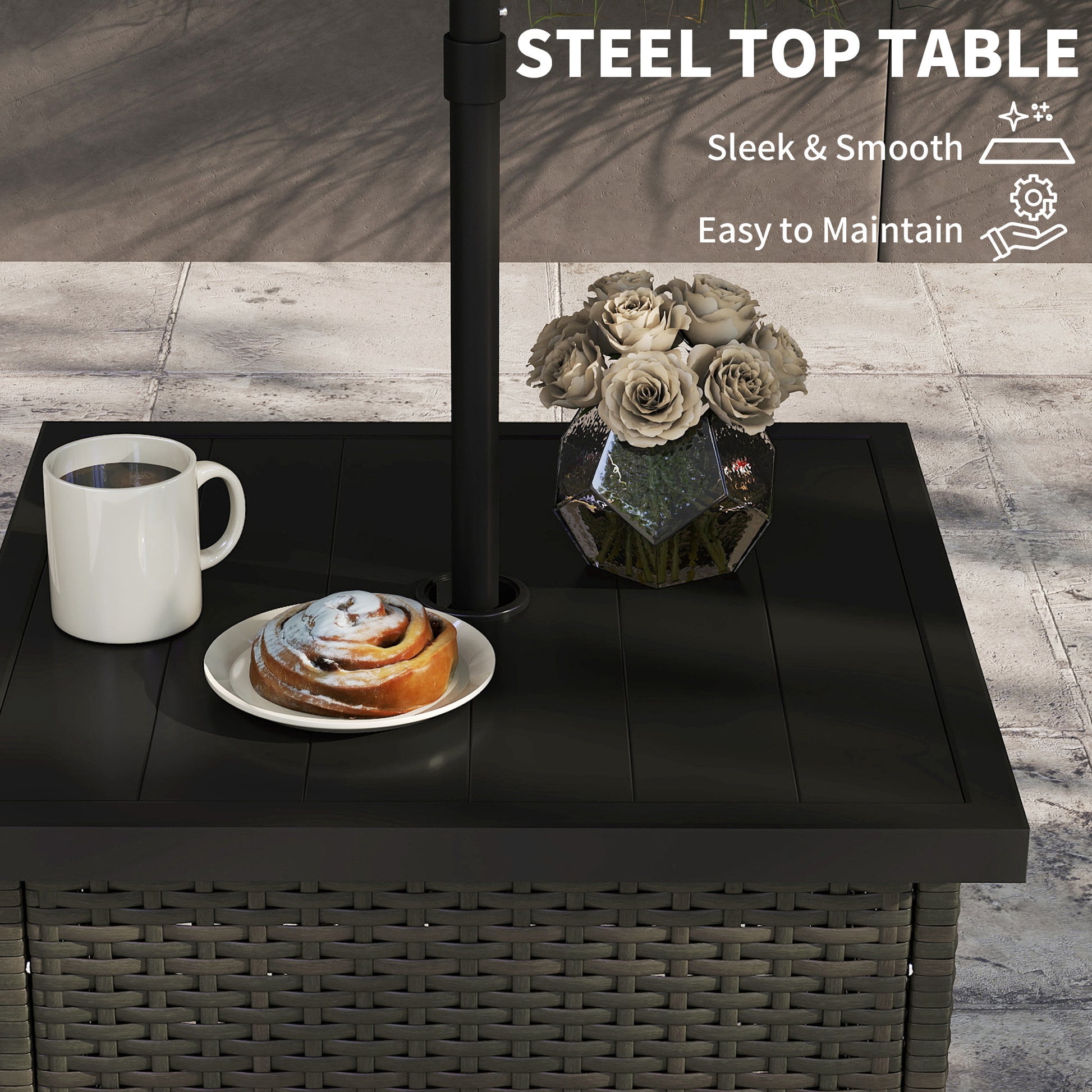 Brown Steel Outdoor Coffee Table with Umbrella Hole