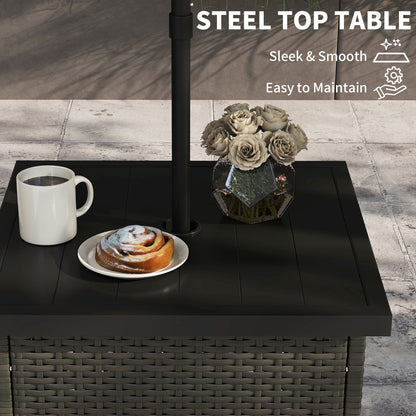 Brown Steel Outdoor Coffee Table with Umbrella Hole