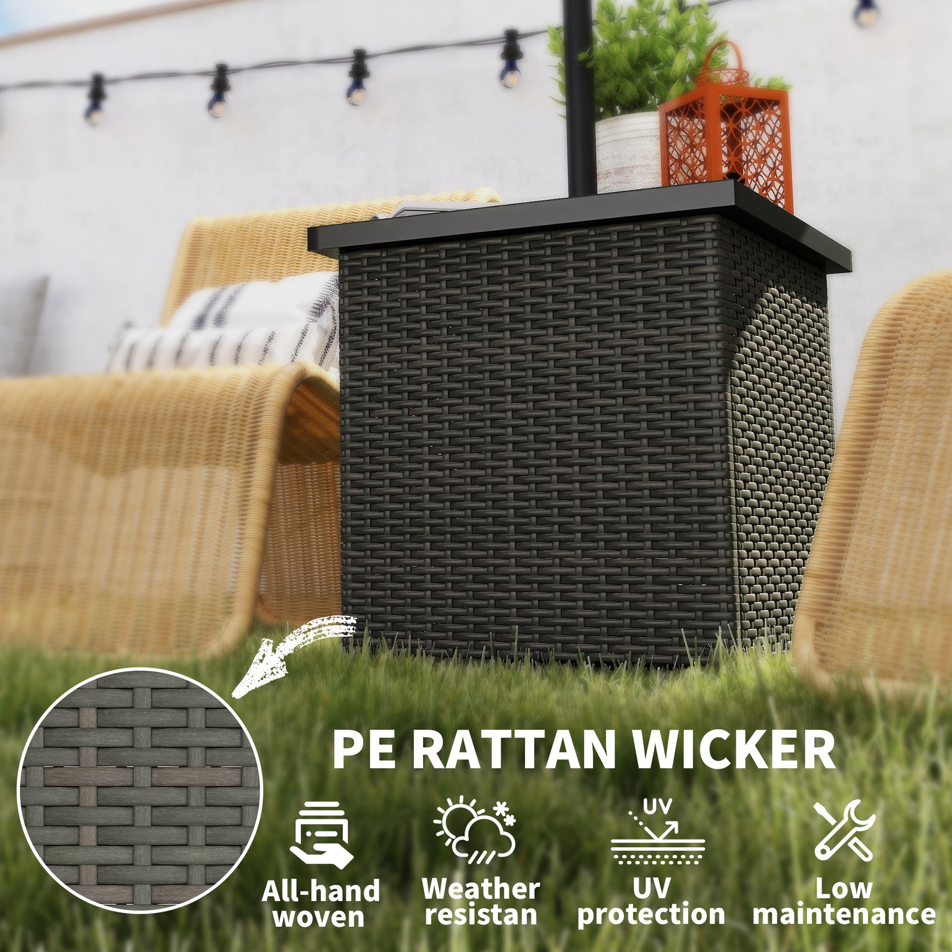 Brown Steel Outdoor Coffee Table with Umbrella Hole
