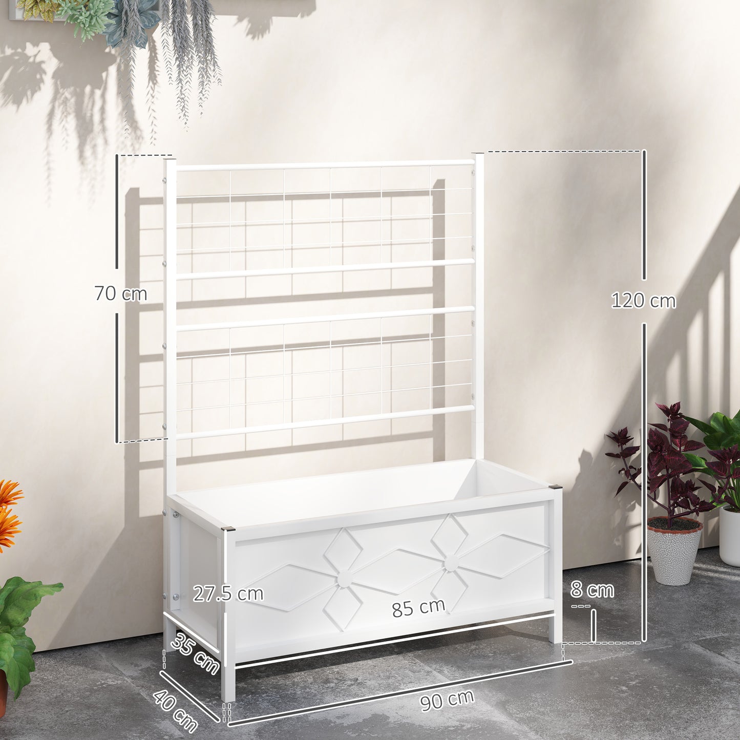 White Steel Raised Garden Bed with Trellis - 35.4"L