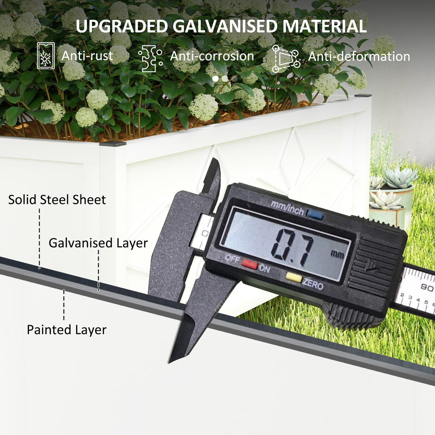 White Steel Raised Garden Bed with Trellis - 35.4"L
