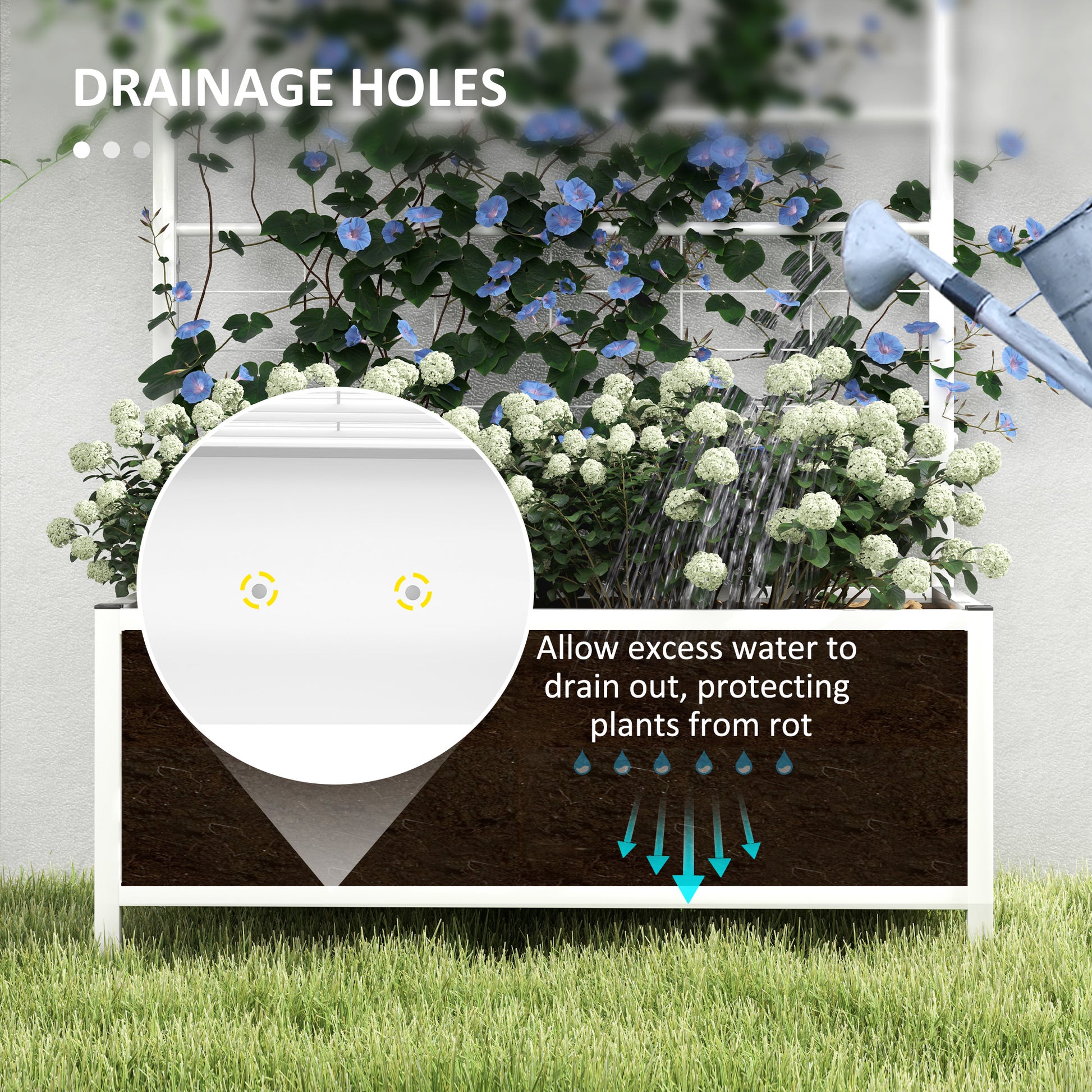 White Steel Raised Garden Bed with Trellis - 35.4"L