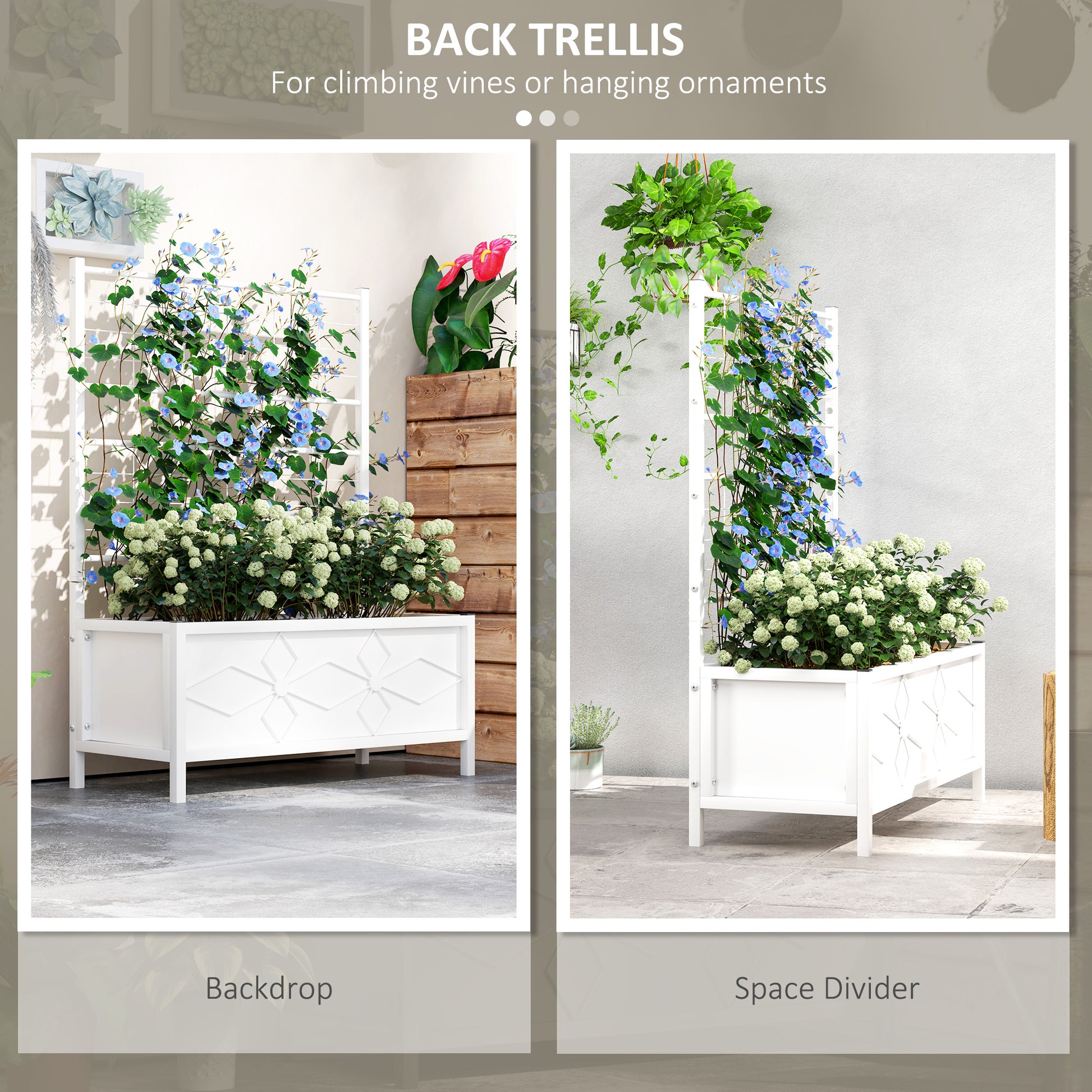 White Steel Raised Garden Bed with Trellis - 35.4"L