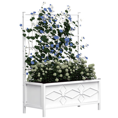 Outsunny Galvanized Raised Garden Bed with Trellis for Climbing Vines Vegetables Flowers, Outdoor Planter Box, 35.4" x 15.7" x 47.2", White