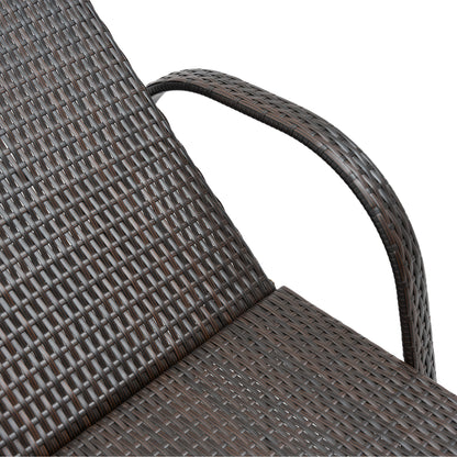 Coffee Rattan Patio Chaise Lounge Chair with Wheels