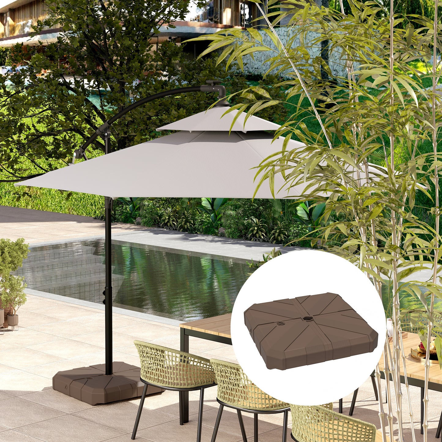 Brown Metal Offset Umbrella Base for Garden and Poolside Use