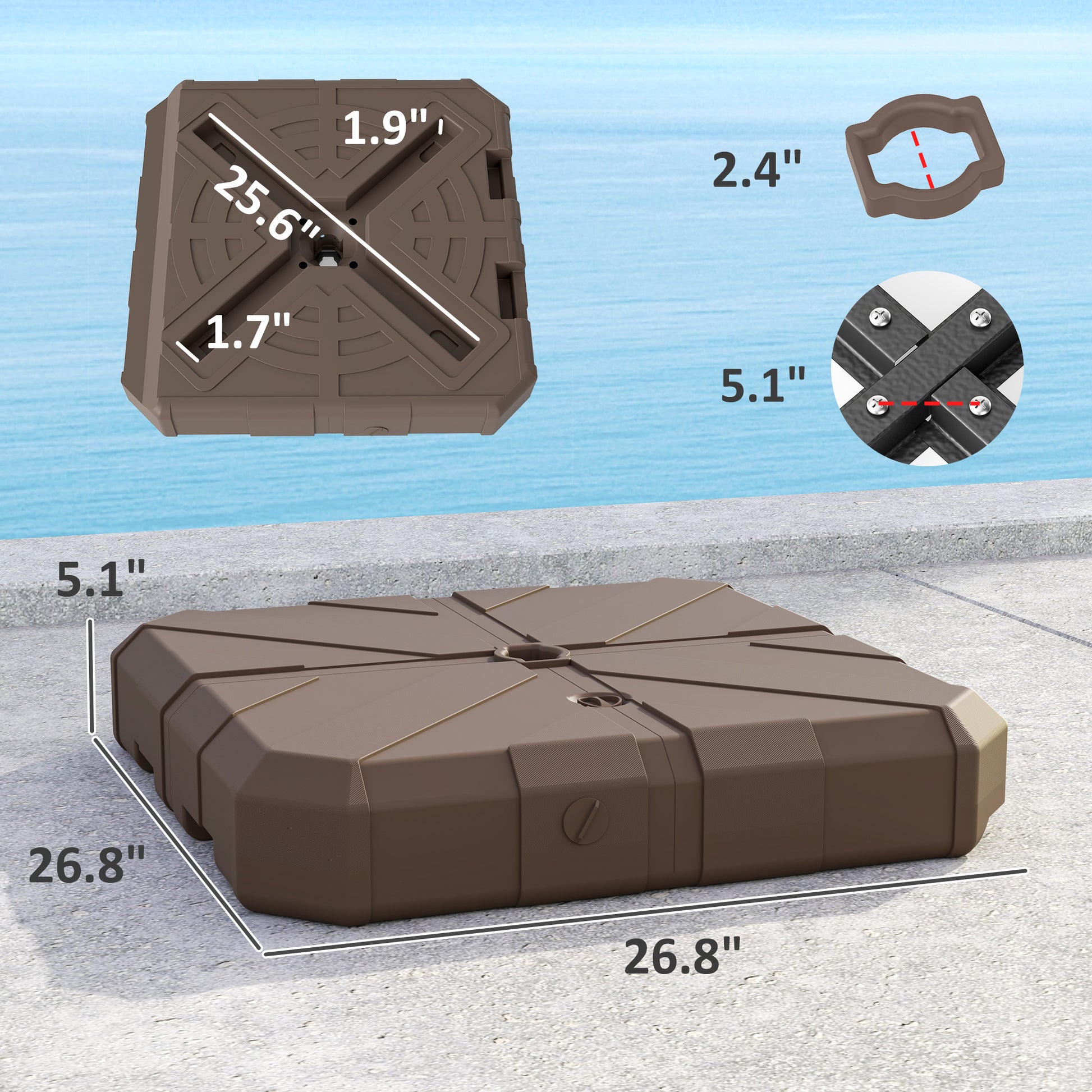 Brown Metal Offset Umbrella Base for Garden and Poolside Use