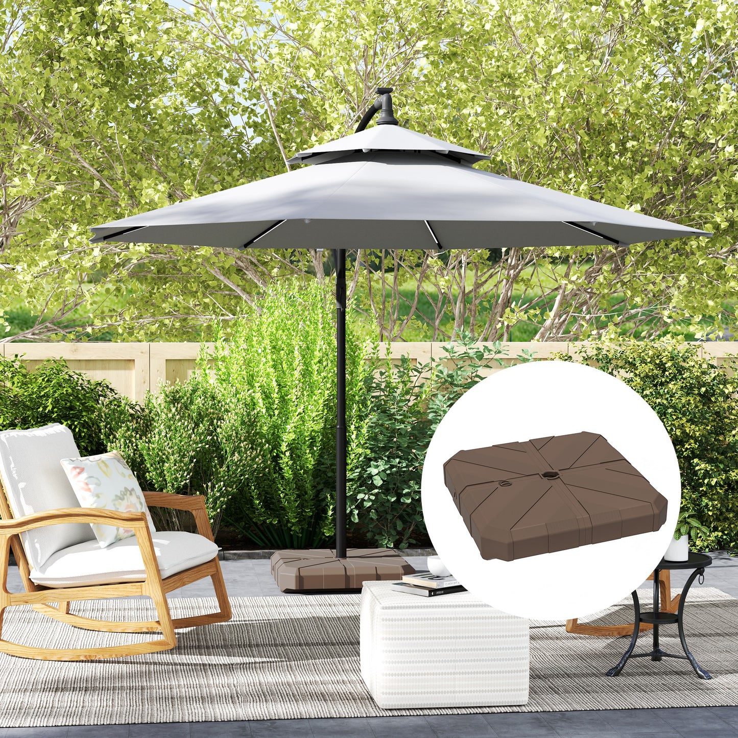 Brown Metal Offset Umbrella Base for Garden and Poolside Use