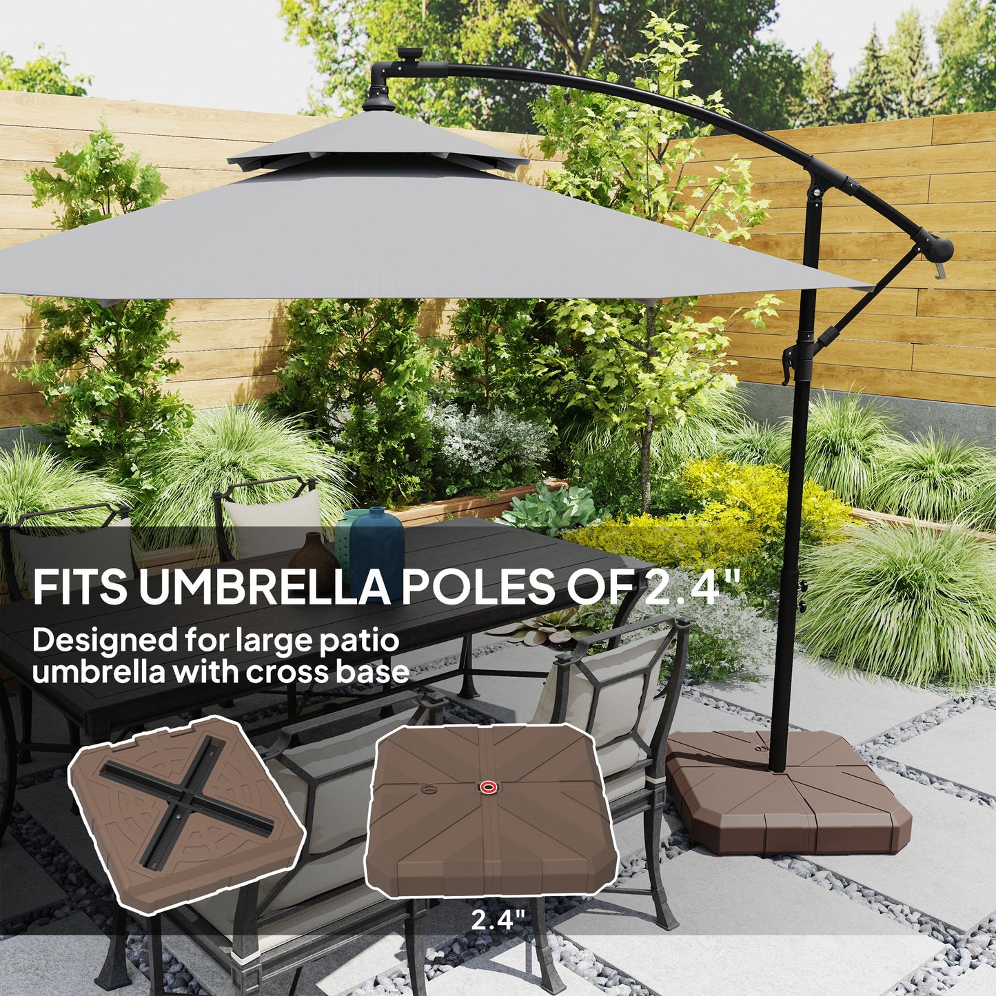Brown Metal Offset Umbrella Base for Garden and Poolside Use