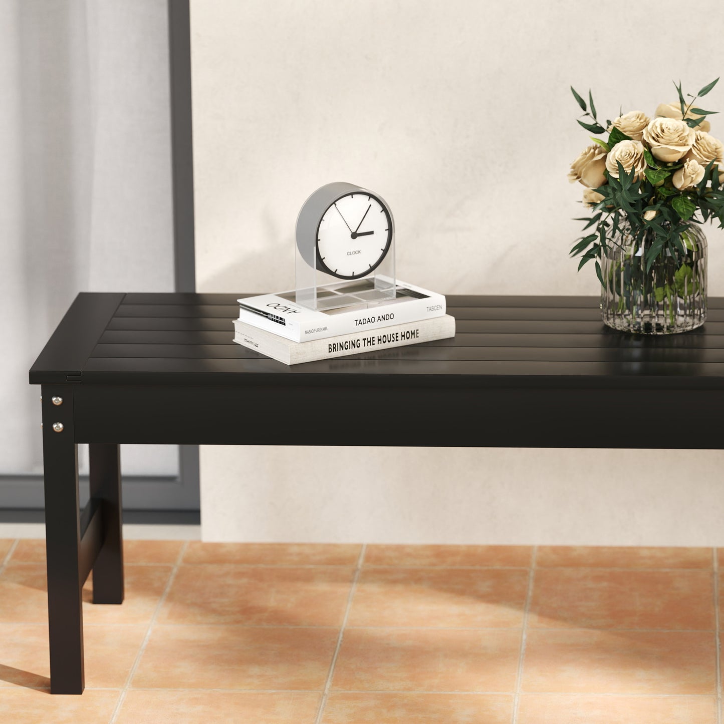 Black HDPE 2-Person Patio Bench - Outdoor Loveseat