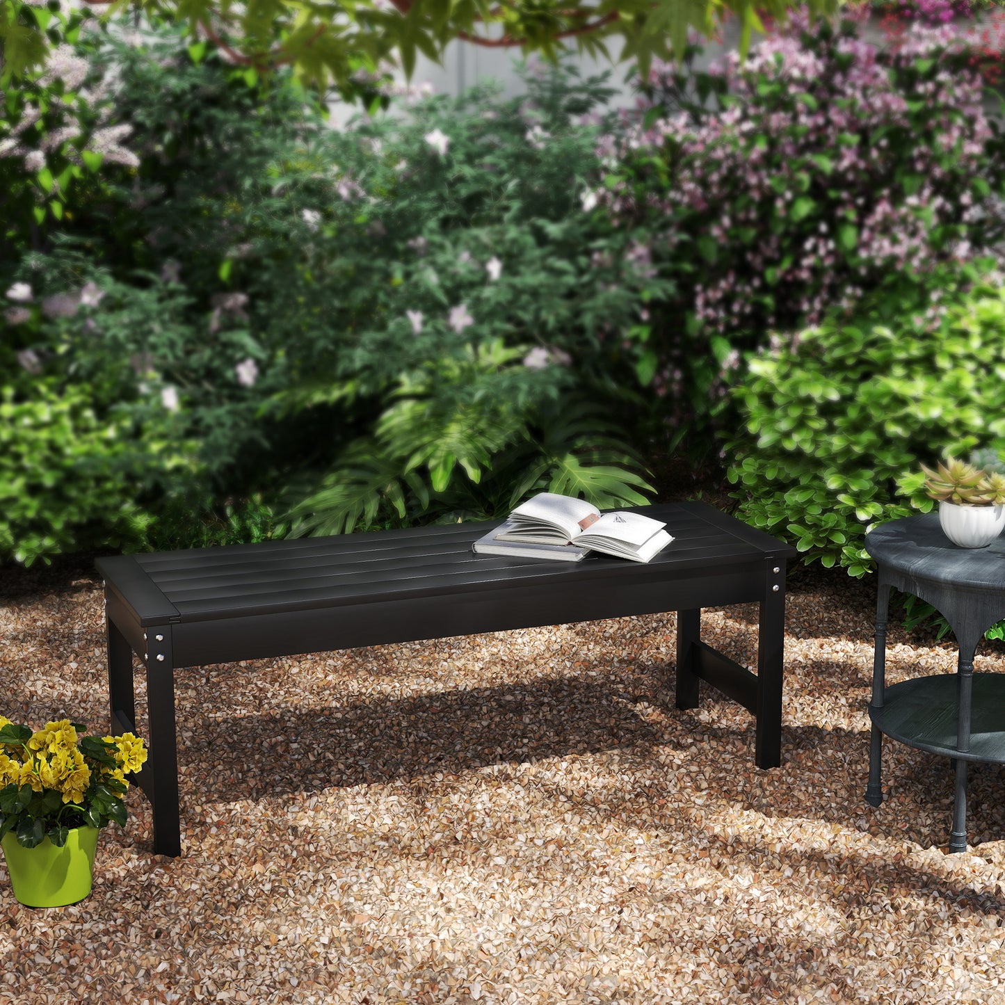 Black HDPE 2-Person Patio Bench - Outdoor Loveseat