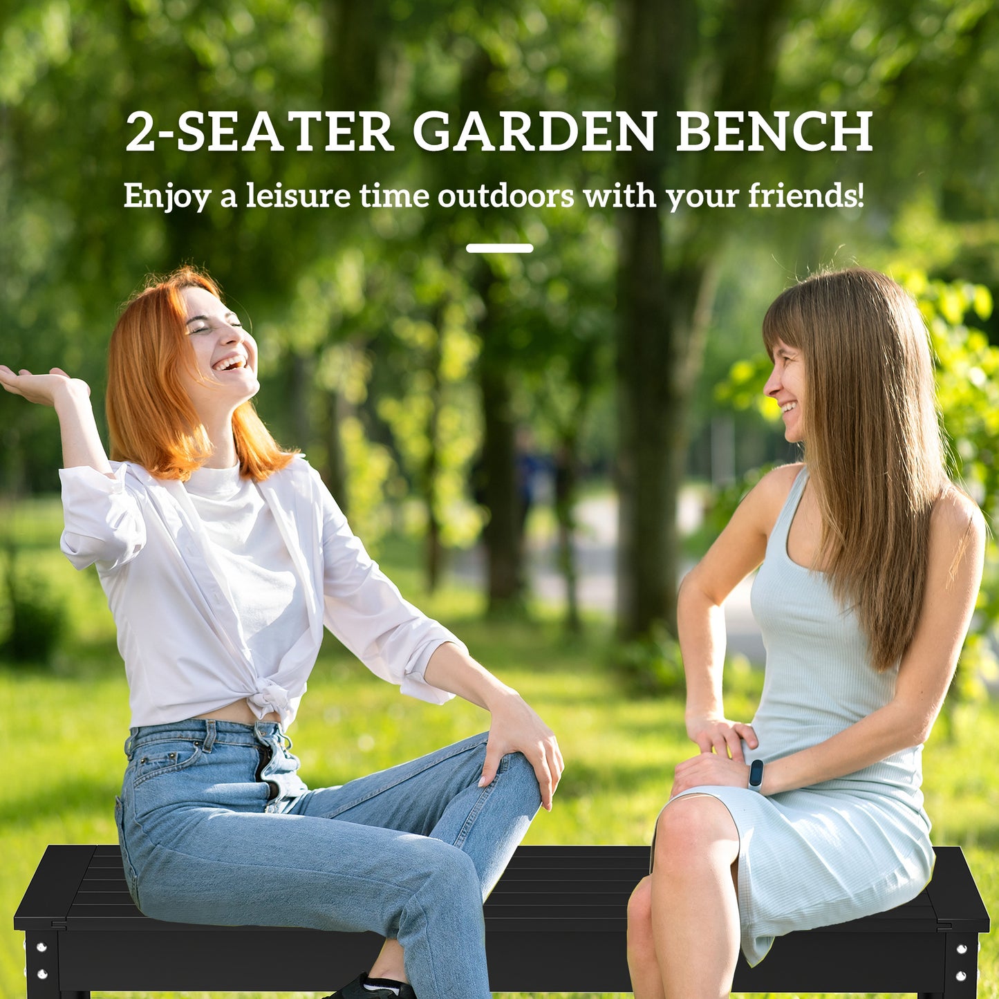 Black HDPE 2-Person Patio Bench - Outdoor Loveseat