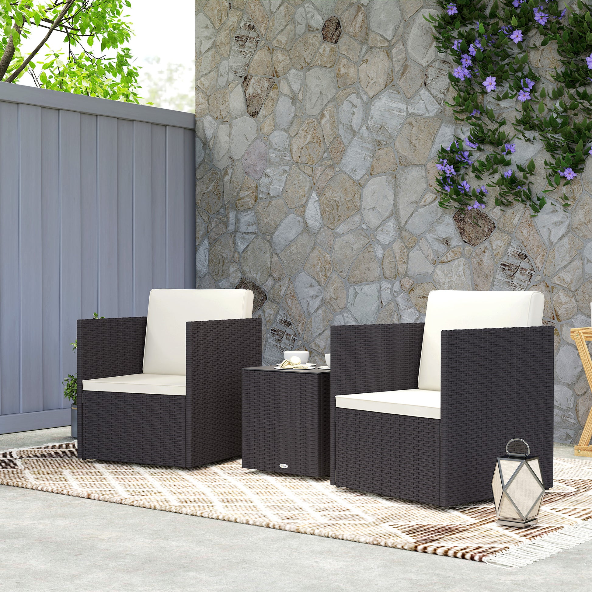 Folding Rattan Bistro Set - 3 Piece Patio Furniture