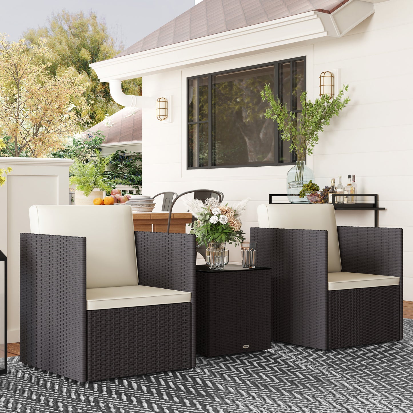 Folding Rattan Bistro Set - 3 Piece Patio Furniture