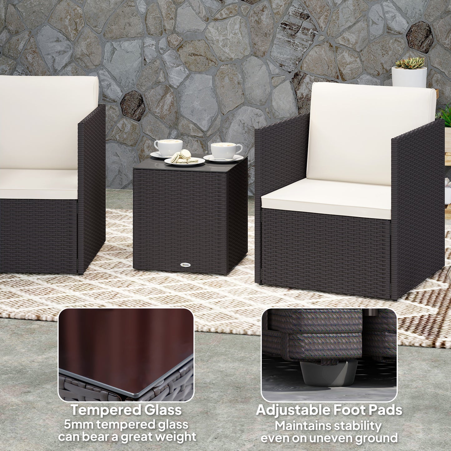 Folding Rattan Bistro Set - 3 Piece Patio Furniture