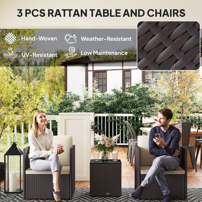 Folding Rattan Bistro Set - 3 Piece Patio Furniture