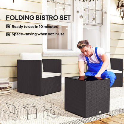 Folding Rattan Bistro Set - 3 Piece Patio Furniture