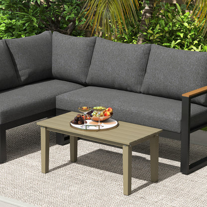 Brown Slatted Outdoor Patio Coffee Table for Poolside Entertaining